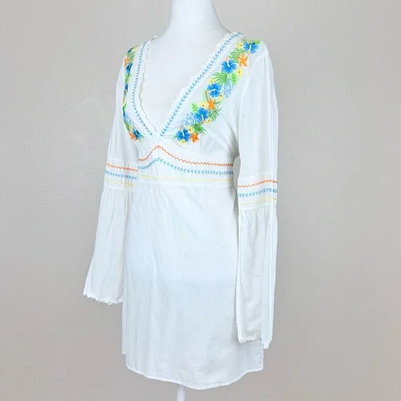Tommy Bahama Tropical Flower Floral Embroidered V Neck Swim Cover Up Dress M - Picture 3 of 8